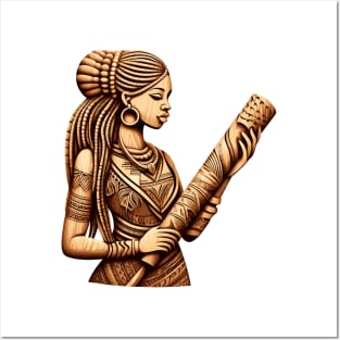 Afrocentric Woman Wooden Carving Posters and Art